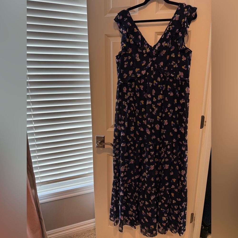 Floral Sleeveless Maxi Dress - Navy and Purple